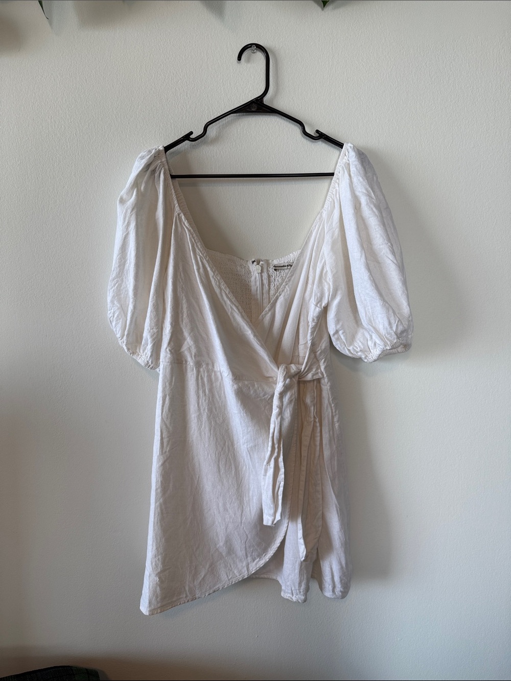 White Puff Sleeve Wrap Dress
